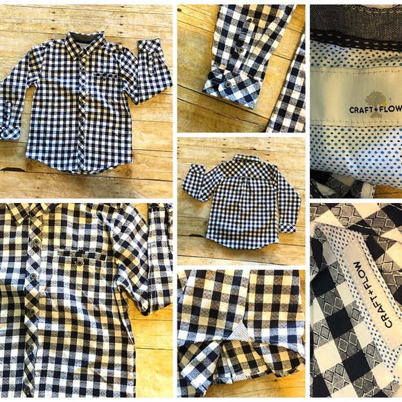 Black White Check Long Roll Tab Sleeve Button - Picture 1 of 8